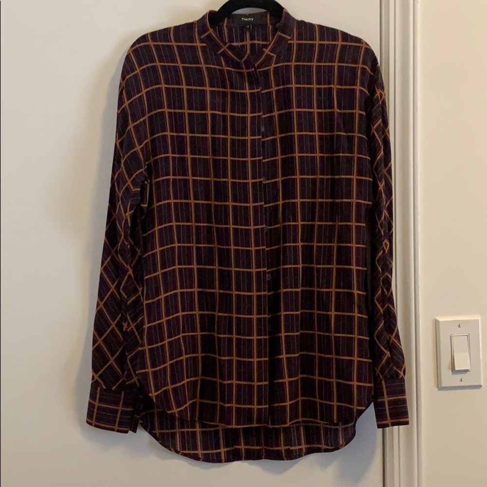 Theory plaid button down tunic
